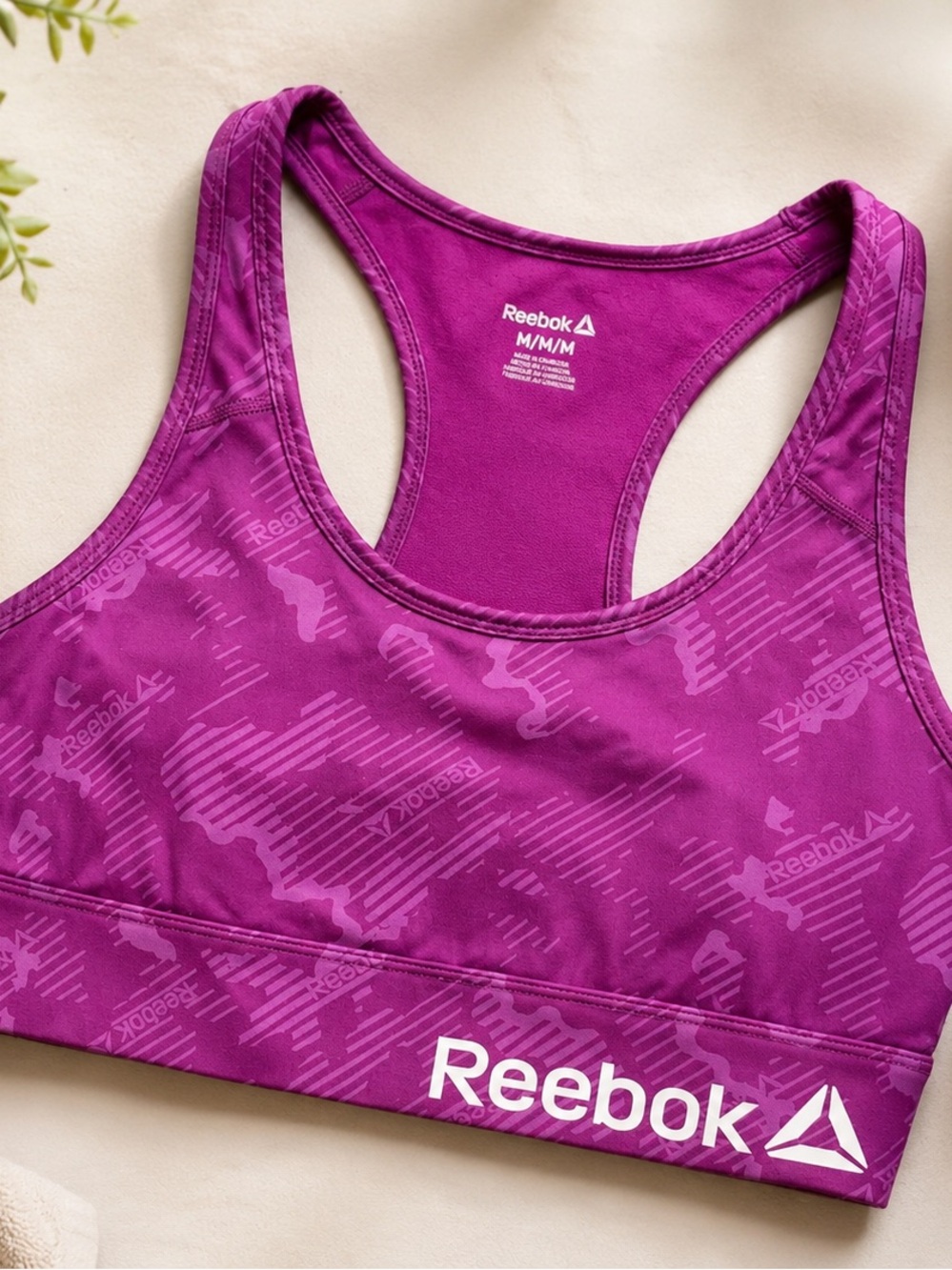 Reebok Purple Logo Print Racerback Sports Bra Size M